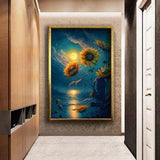 Full moon and sunflowers canvas print wall painting, Wall art canvas,  canvas print, ready to hang wall print, design canvas painting,