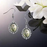 Art Nouveau Easter Lily Stained Glass Small or Large Oval Silver Dangle Earrings