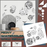 Peony Watercolor Wall Decals (Black And White Watercolor) - Peony Decor Flowers