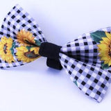 Black and White Sunflower Pet Bowtie- Summer Wedding Accessories For Dogs and Cats, Gingham, Dog Bow Tie, Dog Gift, Slip on Dog Collar