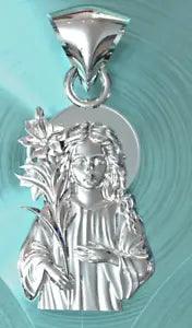 Solid 10K White Gold Religious Virgin Mary Mother of God Lily Charm Pendant