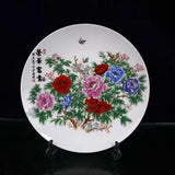 Old Chinese powder color porcelain peony flower enjoy plate Qianlong Mark
