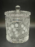 Lidded Glass Candy Biscuit Jar Etched Lily of the Valley Scalloped Rim
