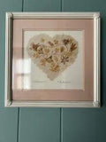 1990 SIGNED Art Dried Pressed Wildflowers Collage Wood Frame Heart