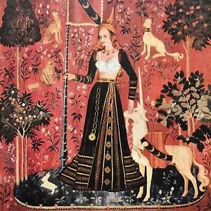 Maidenform Bra Ad Medieval Maiden 1960 Unicorn Tapestry Carnation Instant Milk