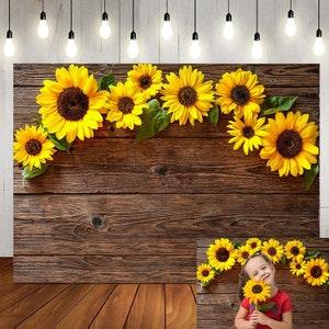Sunflower Brown Wood Backdrops for Photography Rustic Child Baby Shower Birthday Party Background Banner for Picture Photo Studio