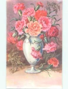 foreign Old Postcard BEAUTIFUL PINK CARNATION FLOWERS IN ANTIQUE VASE AC3433@
