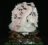 17.3" Fine Natural Xiu Pink Jade Carved Auspicious Phoenix Peony Flower Statue