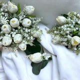 White Bridal Wedding Wedding Bouquet, Bridal Bouquet, Bridesmaids Bouquet,Rose Bouquet, Wedding Accessories Corsages Boutonni????res