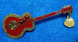 NEW LISTINGOSAKA CARNATION FLOWER & GARNET BIRTHSTONE DEEP RED GUITAR Hard Rock Cafe PIN