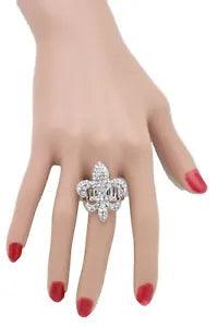 Women Fashion Jewelry Silver Metal Ring French Symbol Fleur De Lis Lily Flower