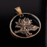 China 5 Jiao Cut Coin pendant with necklace Orchid blossom flower Chinese Asia