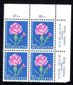 1963 Switzerland SC# B333 - Carnation Flower - UR Corner Block - M-NH