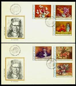 1976 Flowers,Orange,carnations,Cornflowers,Paintings by Luchian,Romania,3382,FDC