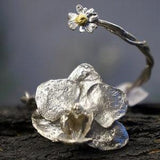 Arm cuff bracelet for women. Real Orchid and Chamomile Cuff Bracelet at sterling recycled silver and every delicate vein can be seen