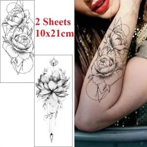 2PC Rose Peony Flowers Temporary Tattoo Waterproof Fake Tattoo Women Arm Waist