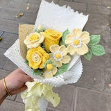 Finished Radiate Sunshine with a Handmade Crochet Bouquet - Yellow Roses and Gesneria Flowers