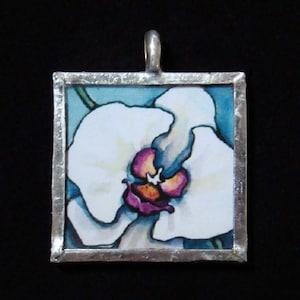 White Orchid - Pendant - soldered art and glass