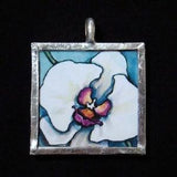 White Orchid - Pendant - soldered art and glass