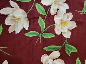 NEW! Cotton Fabric, Medium White Peony Burgundy Bkgrnd SBTY 44" W
