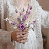Pastel lilac & cream boho palm spear bouquet / purple dried wildflower bouquet / preserved english rose bouquet