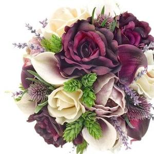 Real Touch Artificial Plum White Ivory Calla Lilies Rose Hops Bridal Bouquet Bridesmaids Bouquets Prom Cascade Wedding Flowers CenterPieces