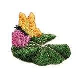 ID 6950 Butterfly on Lily Pad Patch Flower Plant Embroidered Iron On Applique