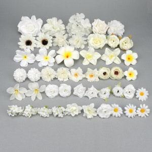 47Pcs White Artificial flower Combo Set/4-12cm Bulk Silk Flower Head,DIY Craft Flower Kit for Wedding Baby Shower Decorations Fake Floral