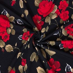 Black Camine Red Olive Roses Bouquet Liverpool Print Fabric