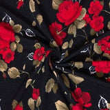 Black Camine Red Olive Roses Bouquet Liverpool Print Fabric