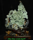 18" Natural Xiu Green Jade Carve Peony Flower Bird Ganoderma lucidum RuYi Statue