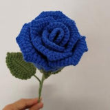 Crochet Blue Rose Crochet Flower Knitting Blue Rose Blue Enchantress with Leaves Crochet Rose Bouquet Blossom Gift for Mom Girlfriends Women
