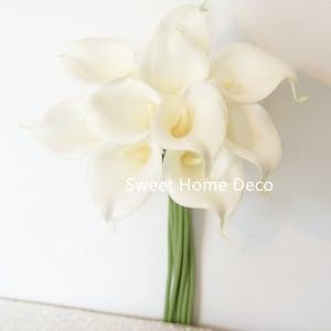 JennysFlowerShop 15" Latex Real Touch Artificial Calla Lily 10 Stems Flower Bouquet for Wedding/ Home White