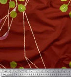 Soimoi Red Cotton Poplin Fabric Leaves & Ranunculus Floral Fabric-Sqg
