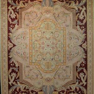 Aubusson Wool pile Carpet | 8'11" x 6'3" | Hand-knotted  Savonerie Rug | All Natural Organic Dyes