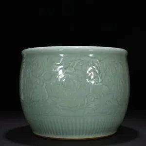 13.8" China song dynasty longquan kiln cyan glaze peony flower Jar pot