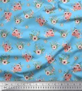 Soimoi Blue Cotton Poplin Fabric Mignon Dahlia & Peony Floral Print-hNq