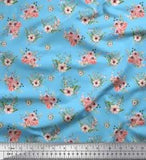 Soimoi Blue Cotton Poplin Fabric Mignon Dahlia & Peony Floral Print-hNq