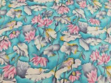 1.5 yard RSR Water Lily Rain Forest FLOWER quilt Cotton fabric vtg OOP turquoise