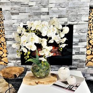 PANDA PARIS - Arrangement d'orchid???e blanche dans un vase en verre - Fleurs en soie - fausse plante - Bol transparent - design botanique -