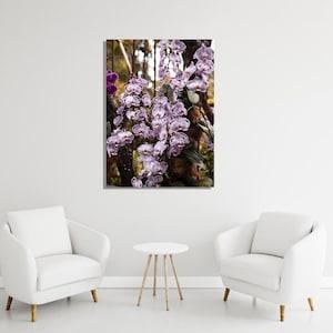 Purple Orchid Decor, Glass Botanical Wall Art, Anniversary Gift, Flowers Painting, Neutral Bedroom Decor, Floral Print