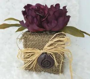 Burlap Square with a Large Purple Flower Home D???cor Rustic Chic Mom Gift 195