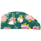 Pink Peony Bouquet on Green Surgical Scrub Cap, Women's Watercolour Floral Modified Bouffant Scrub Hat | Custom Caps Co.