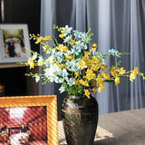 Artificial Winter Jasmine Stem, Orchid with Foliage, Faux Spring Flower, Rustic Wildflower, Indoor Floral Decor, Wedding Party Arrangement