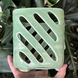FLAWED** Square Aqua Seafoam Frosted Mint Glazed Ceramic Orchid Planter Pot with Holes