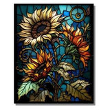 Sunflower Stained Glass Wall Painting Window Wall Hangings Panel Gift, Stain Glass Flower Art, Home&Office Glass Wall Art Work Decor Floral