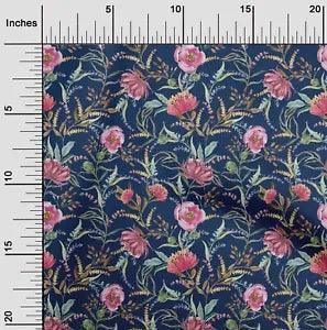 oneOone Cotton Poplin Fabric Watercolor Leaves & Peony Floral_Printed-MbZ