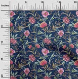 oneOone Cotton Poplin Fabric Watercolor Leaves & Peony Floral_Printed-MbZ