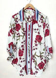 Anthropologie Fig and Flower Carnations Long Sleeve Button Up Top Sz L Roll Tab