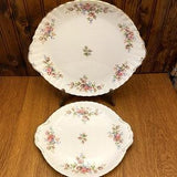 Royal Albert Moss Rose Choice of 2 Sizes of Handled Cake Plates, Pink Rose Bouquet Cake Plate